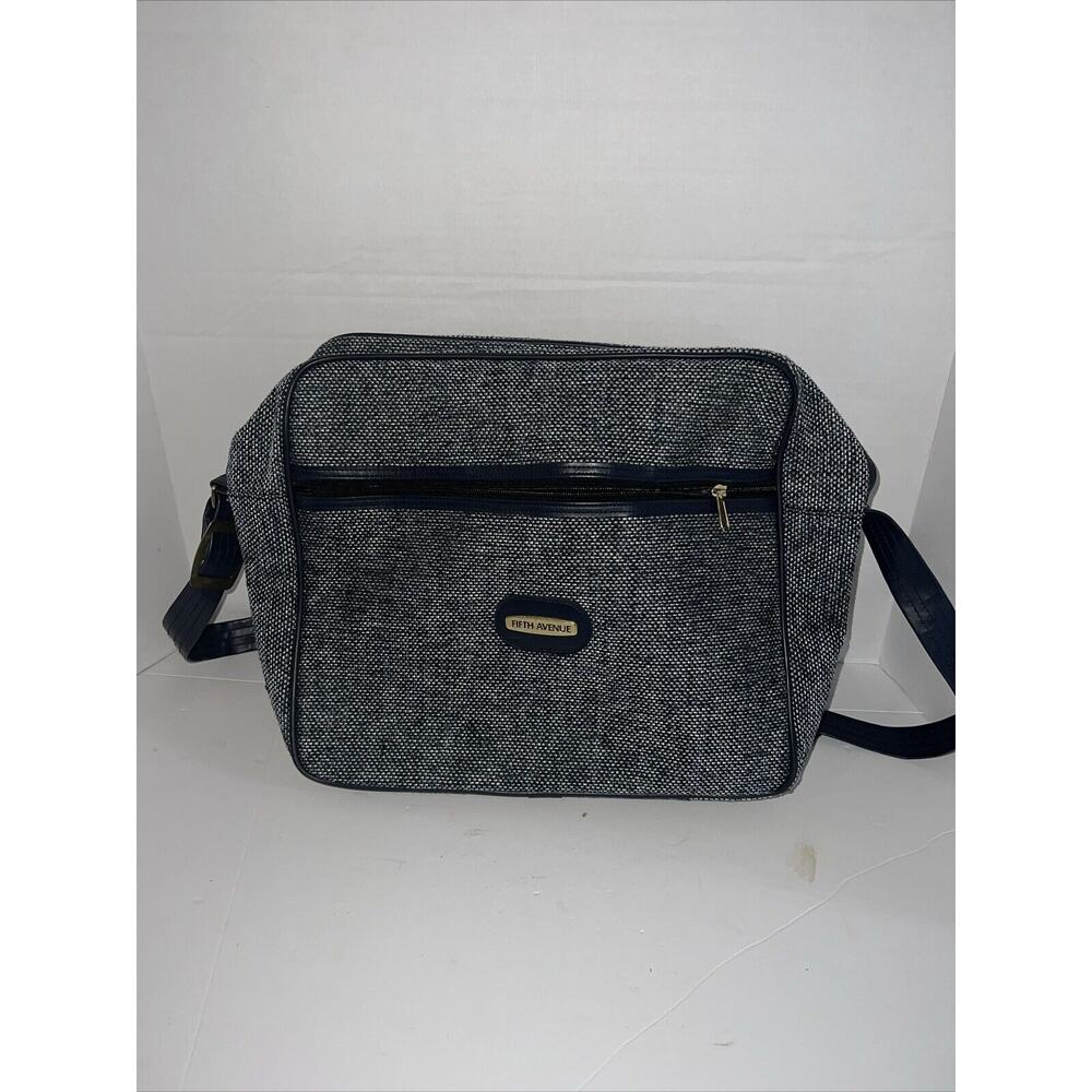 Fifth Avenue Vintage Navy Blue Tweed Travel Carry‎ On Weekender Bag 90s